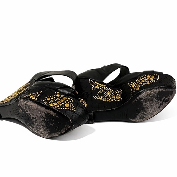 Authentic Versace Black and Gold Wedge Medusa Heels - Picture 7 of 9